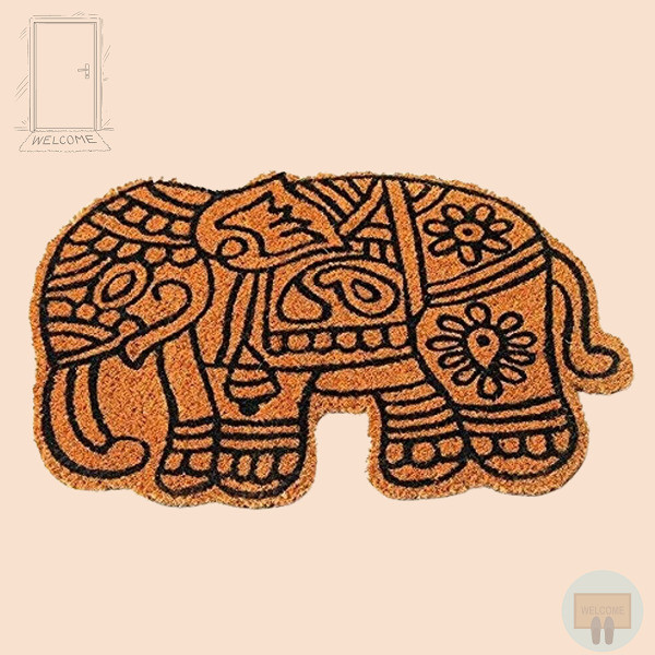 Onlymat Natural Coir, Hand-Crafted Elephant Shape Floor Mat