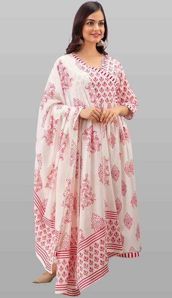 White And Red Long Salwar Suit