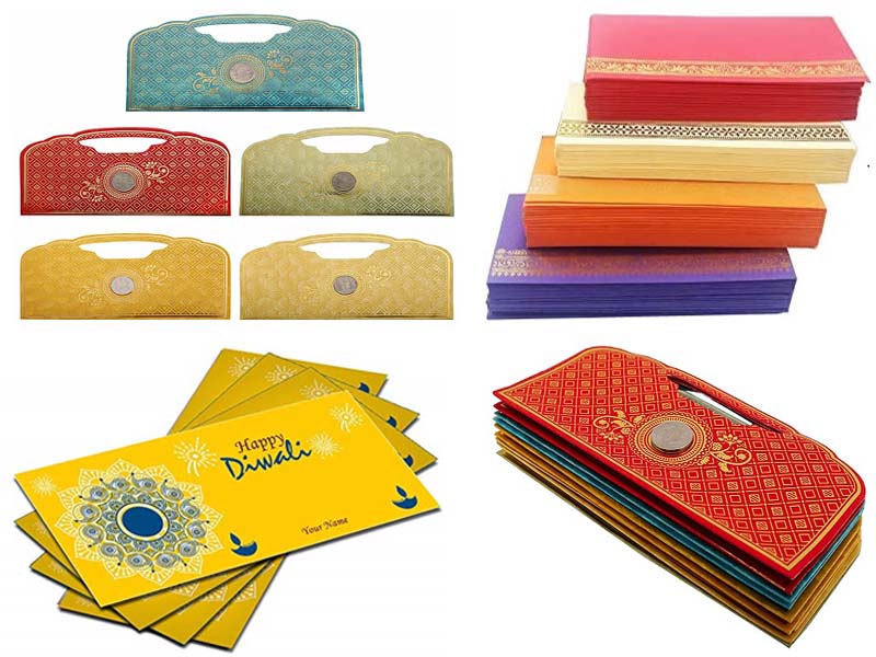 STLYZ(Pack of 5) Premium Raw Silk Fabric Printed Money Big Leaf Design Gift  Envelopes for