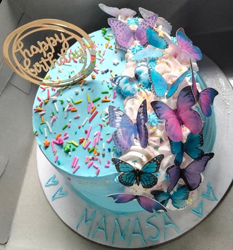 Blue Butterfly Chocolate Cake Design For Women