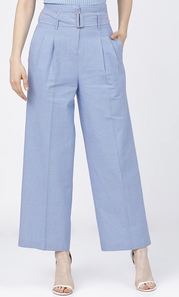 Blue Flared Pleated Trousers