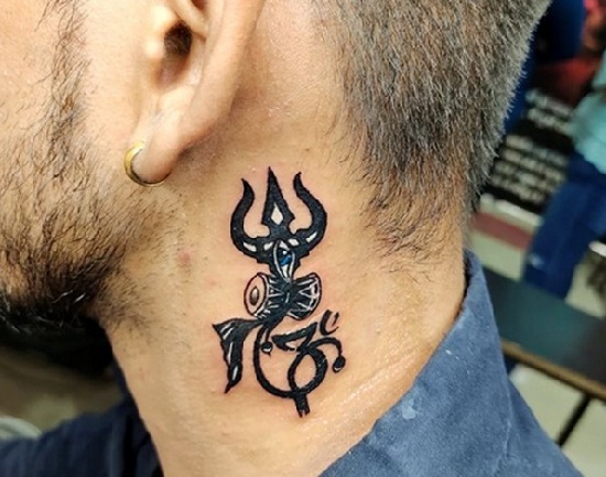Damru Tattoo On The Neck