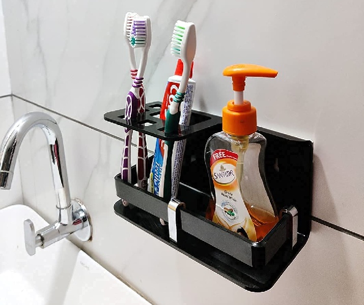 Brown Gluckliy Creative Multipurpose Toothbrush Holder Plastic Toothbrush Toothpaste Stand Bathroom Accessories Storage 
