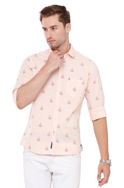 Pink Linen Printed Shirt