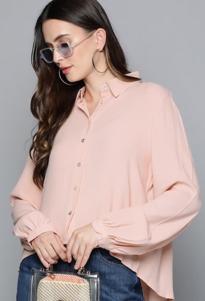 Plain Pink Puff Sleeve Shirt
