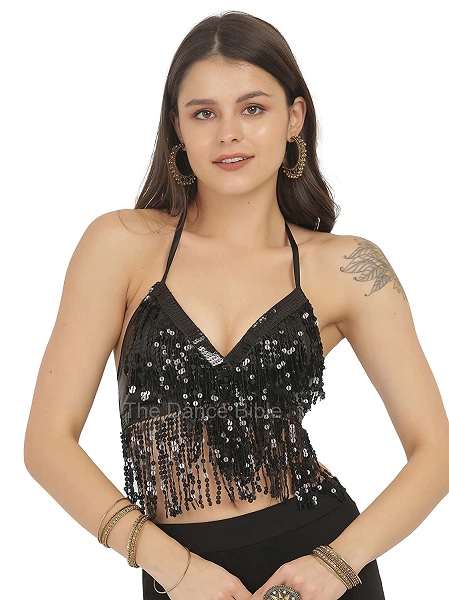 Sequin Bralette Top With Fringes