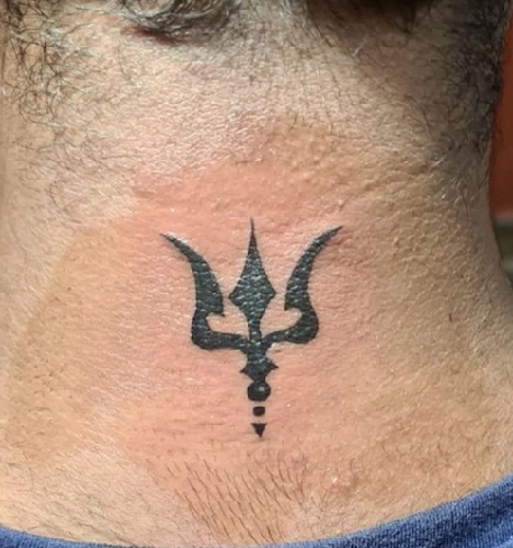 Trishul Tattoo On Back Neck