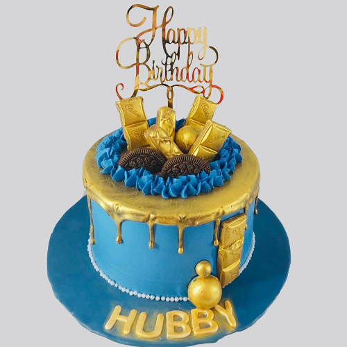 Beautiful Blue Happy Birthday Cake Design For Hubby