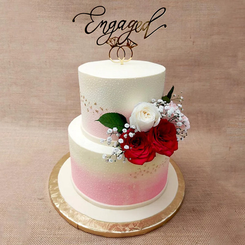Elegant White And Pink 2 Tier Engagement Cake Designs