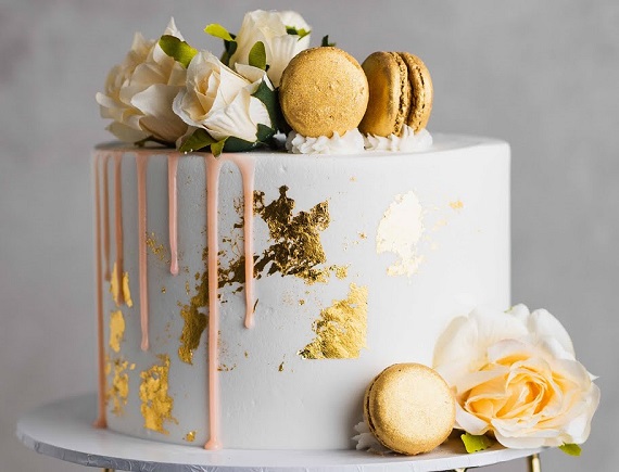 Engagement Cake Design Topped With Macarons