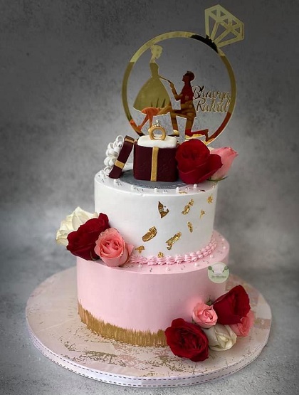Engagement Cake Design With Ring Fondant