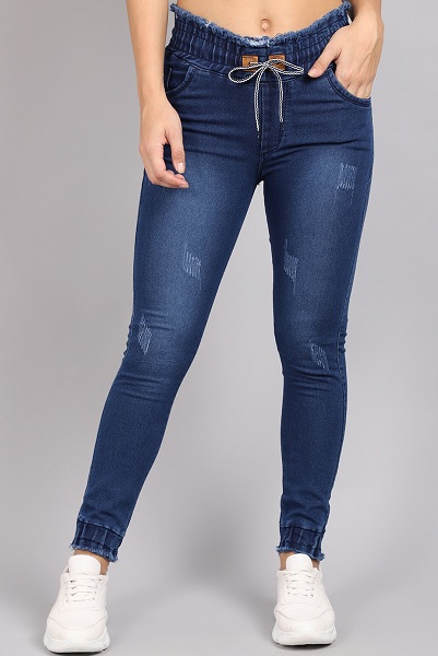 High Waisted Ripped Denim Jogger Jeans