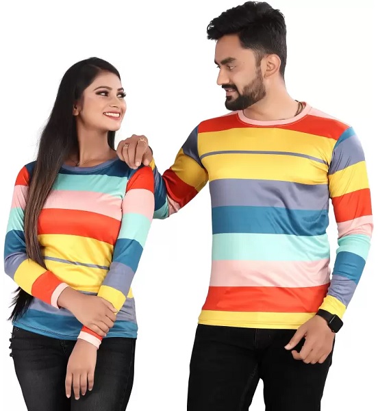 Multicolour Full Sleeve Couple T Shirt