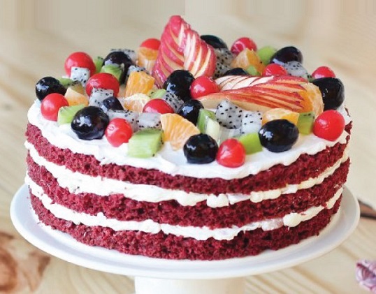 Red Velvet Fruit Cake Design For Christmas