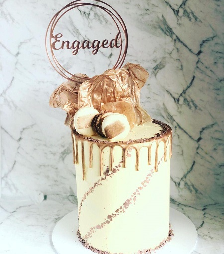 White Chocolate Drip Engagement Cake Design