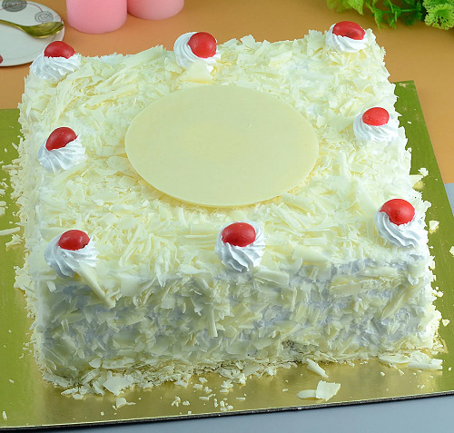 White Forest Square Cake Design
