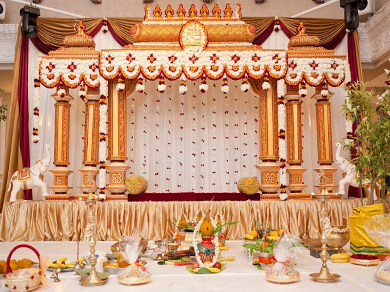 Image of Closeup Of Marriage Hall Or Kalyana Mantapa Stage Decoration By  Flowers-PI704691-Picxy