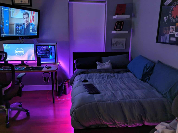 Cozy Bedroom Gaming Setup
