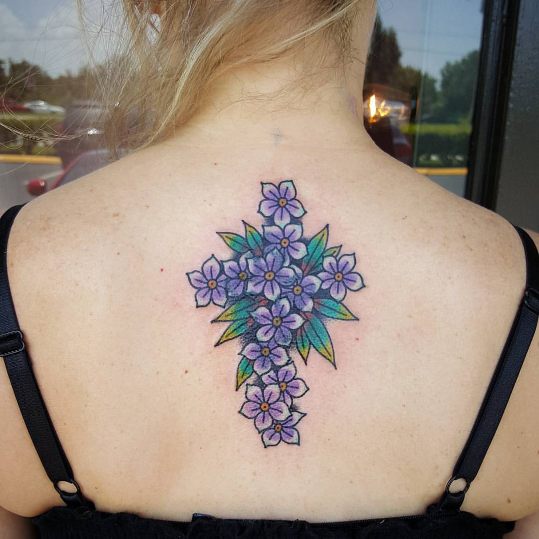 Floral Cross Back Tattoo,a Feminine Twist On Tradition