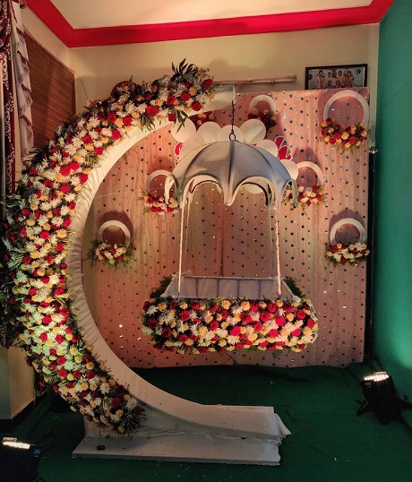 cradle ceremony decoration backdrop clothes, size 8x5 feet , barasala  decoration background