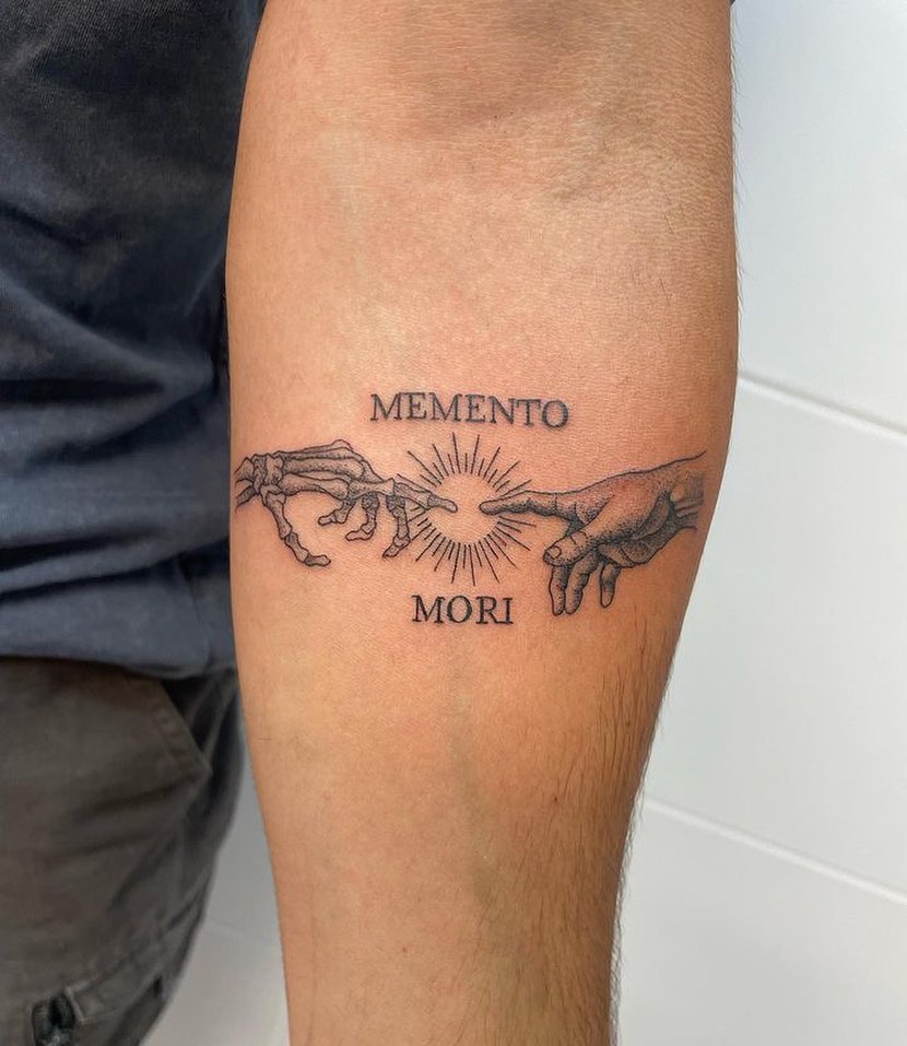 Connecting Past To Present Memento Mori Leg Tattoo