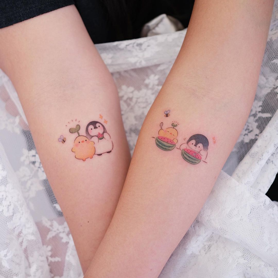Cute Sibling Delight Tattoos