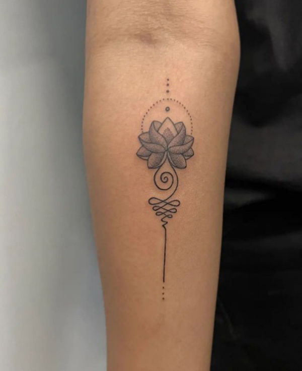 Unalome lotus. Bohemian flower tattoo, buddhism life path sign and zen  geometry. Beauty and wellness symbol Stock Vector | Adobe Stock