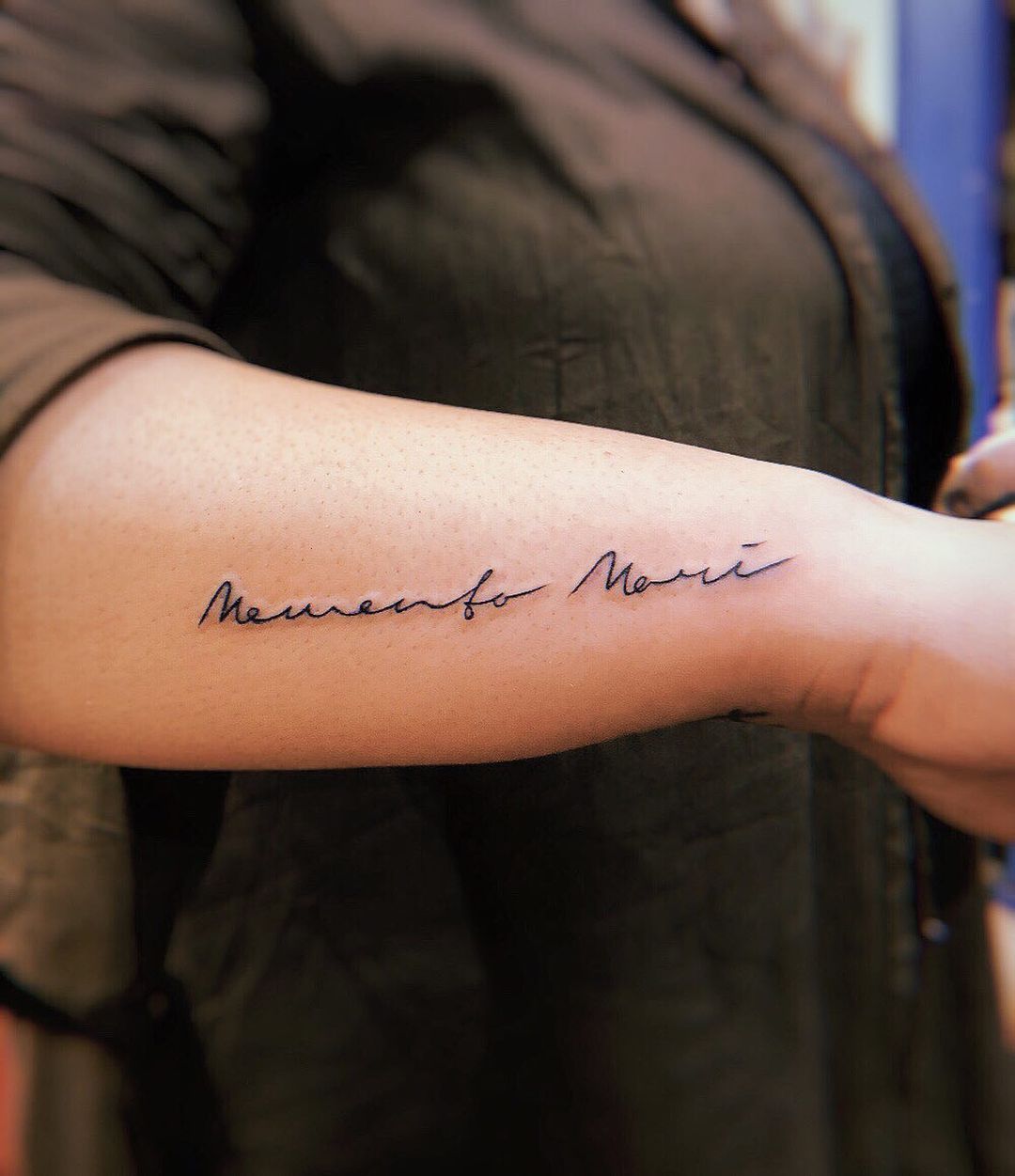 Fluid Script Memento Mori Arm Tattoo