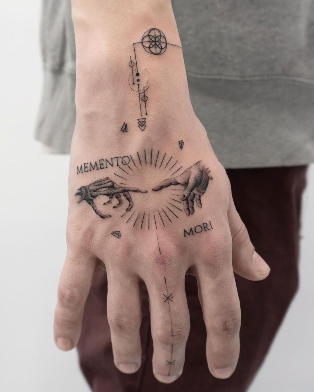 Guiding Compass Memento Mori Hand Tattoo