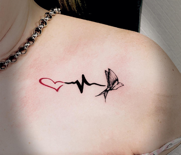 Heartbeat Tattoo Images With A Bird
