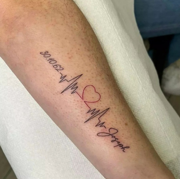 Heartbeat Tattoo With Name And Date
