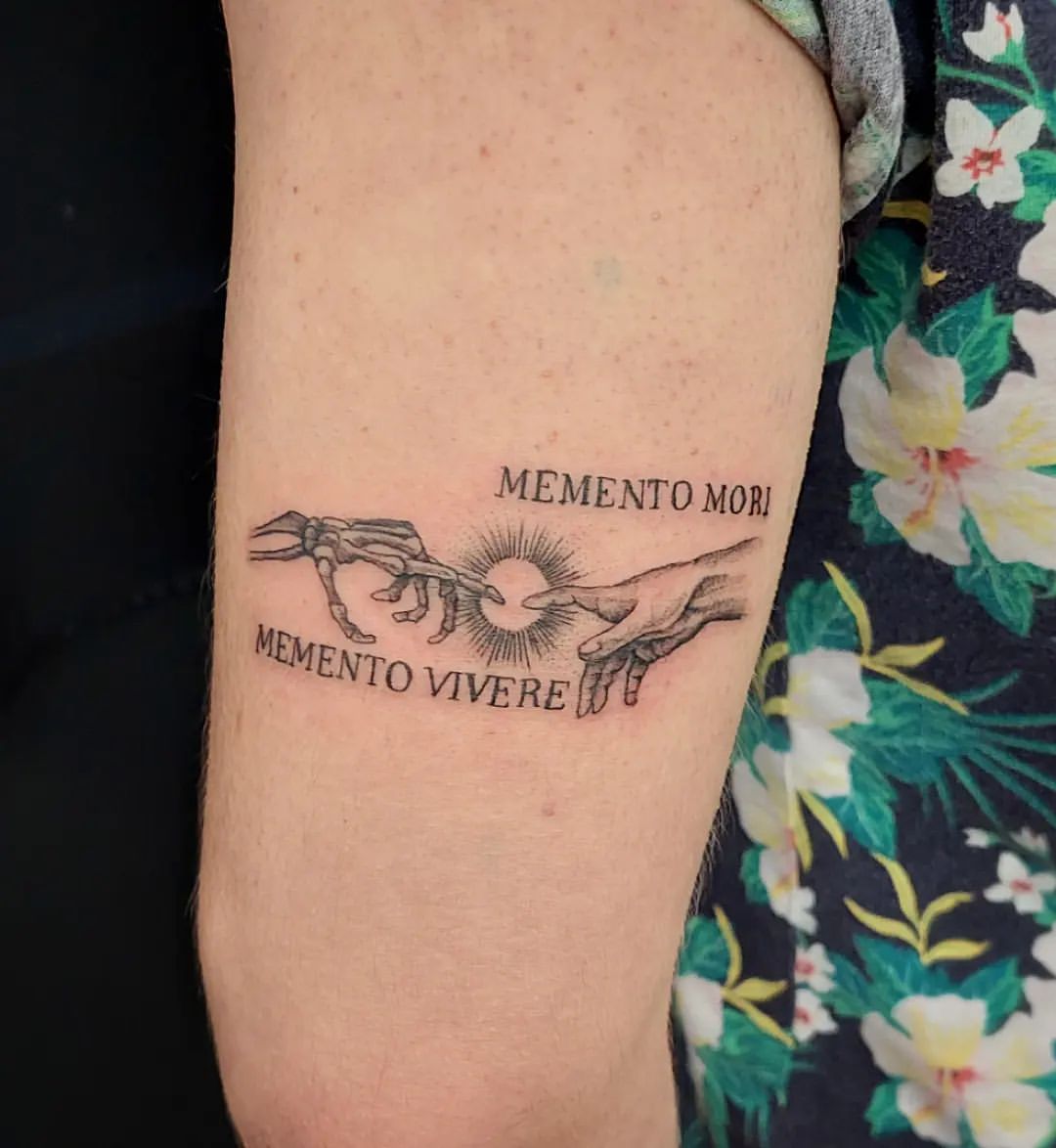Memento Mori And Memento Vivere Arm Tattoo