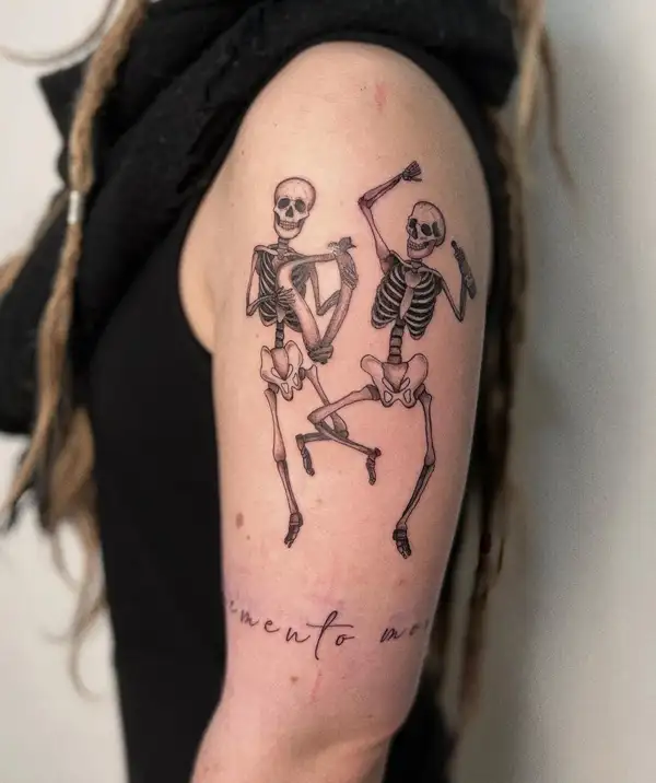 Little Tattoos  Matching fine line style dancing skeleton tattoos