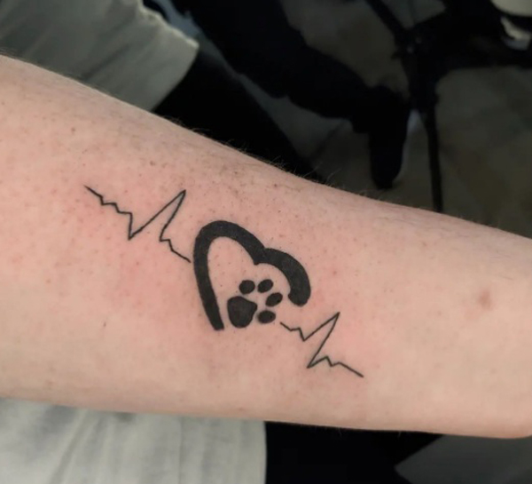 Real Heartbeat Tattoo With A Paw Print