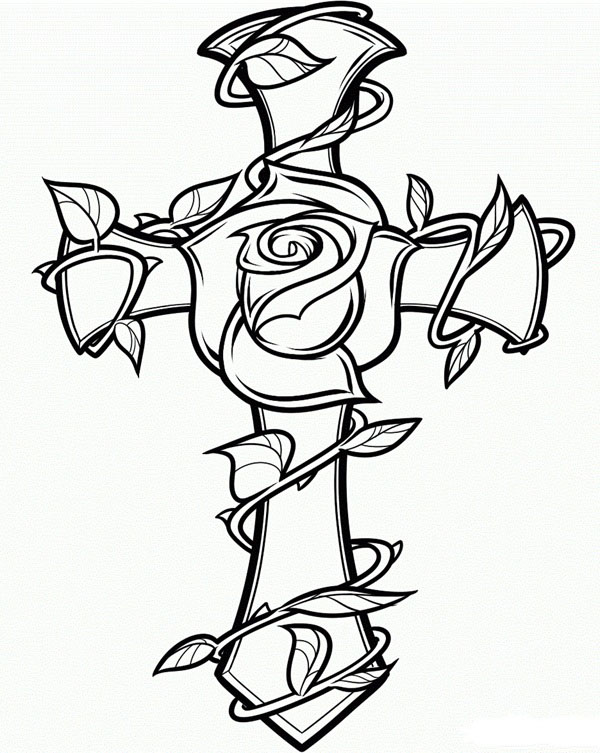 Religious Rose Coloring Cross