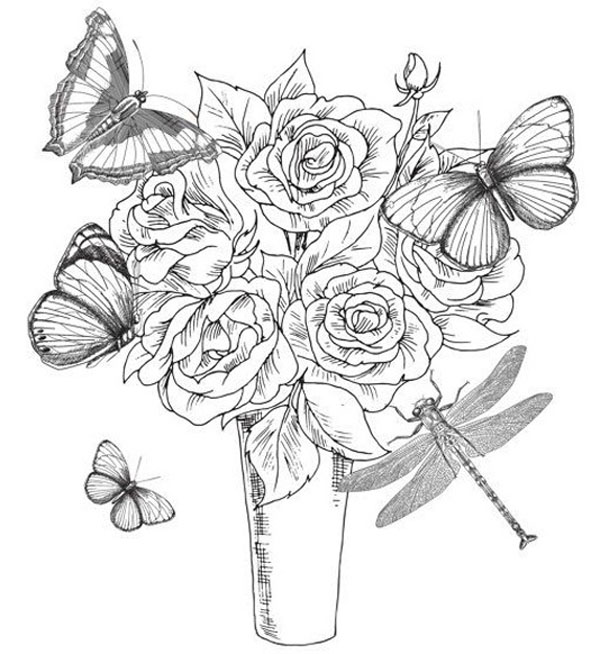 Rose and Butterfly Coloring Pages