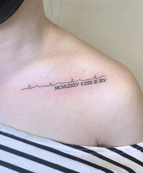 Simple Heartbeat Tattoo With Roman Letters