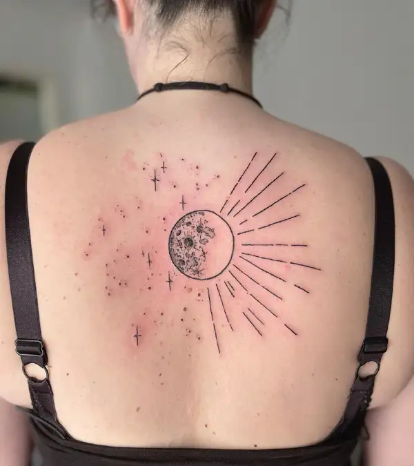 Sun moon tattoo back spine  Sun tattoos Tattoos Moon tattoo