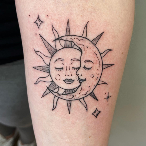 Traditional Sun And Moon Tattoo