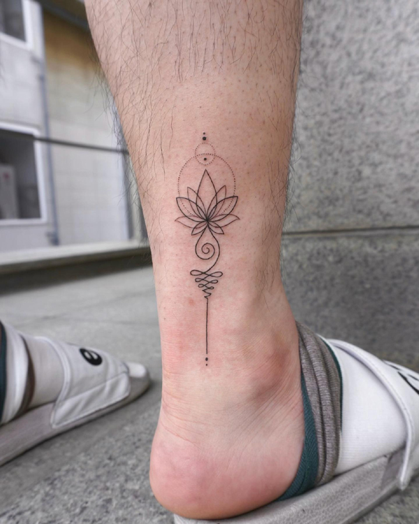 Unalome Tattoo Near The Ankle