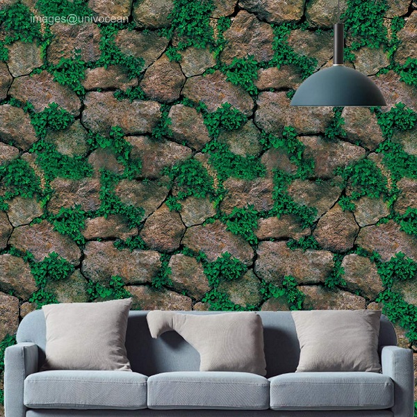 Univocean Green Leaves Stone Garden Wallpaper