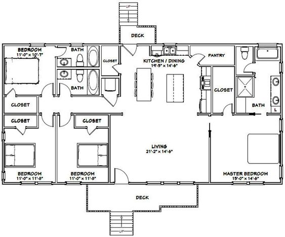 60' x 30' Four Bhk 1800 Sqft House Plan