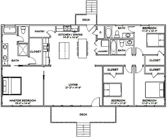 60' x 30' Four Bhk 1800 Sqft House Plan