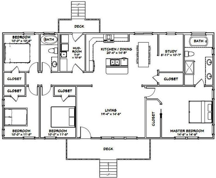 Attractive 1800 Sqft Four-Bhk House Plan