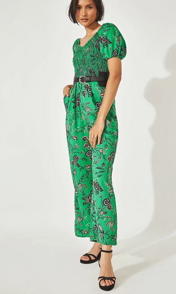 Casual Floral Jumpsuit With Puff Sleeves
