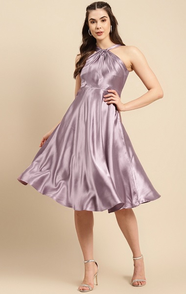 Halter Neck Satin Fit And Flare Dress