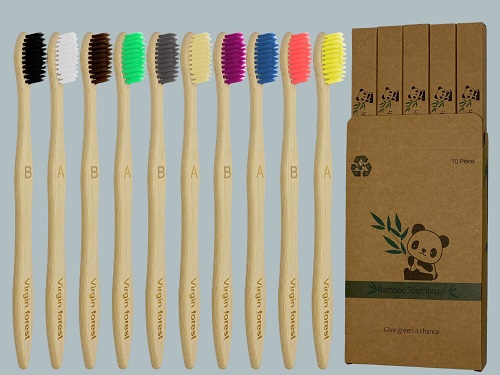 Virgin Forest 10 Pcs Soft Bristles Bamboo Toothbrush