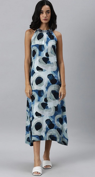 Abstract Printed Halter Neck Dress
