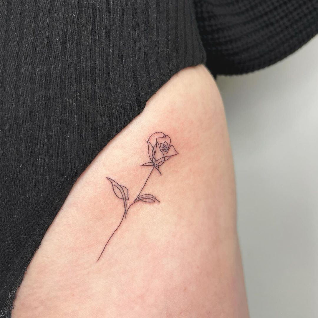 Minimal Line Art Rose Tattoo