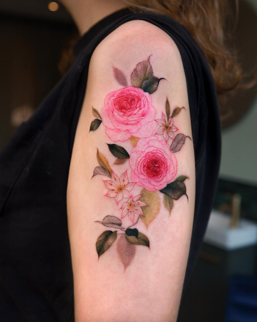 Pink Rose Arm Tattoo